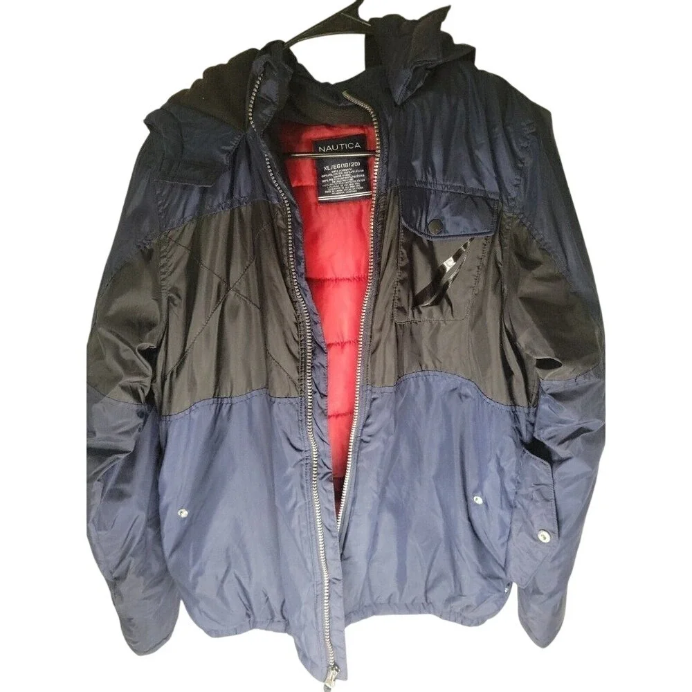 Nautica Color Block‎ Puffer Jacket Hooded Full Zip XL